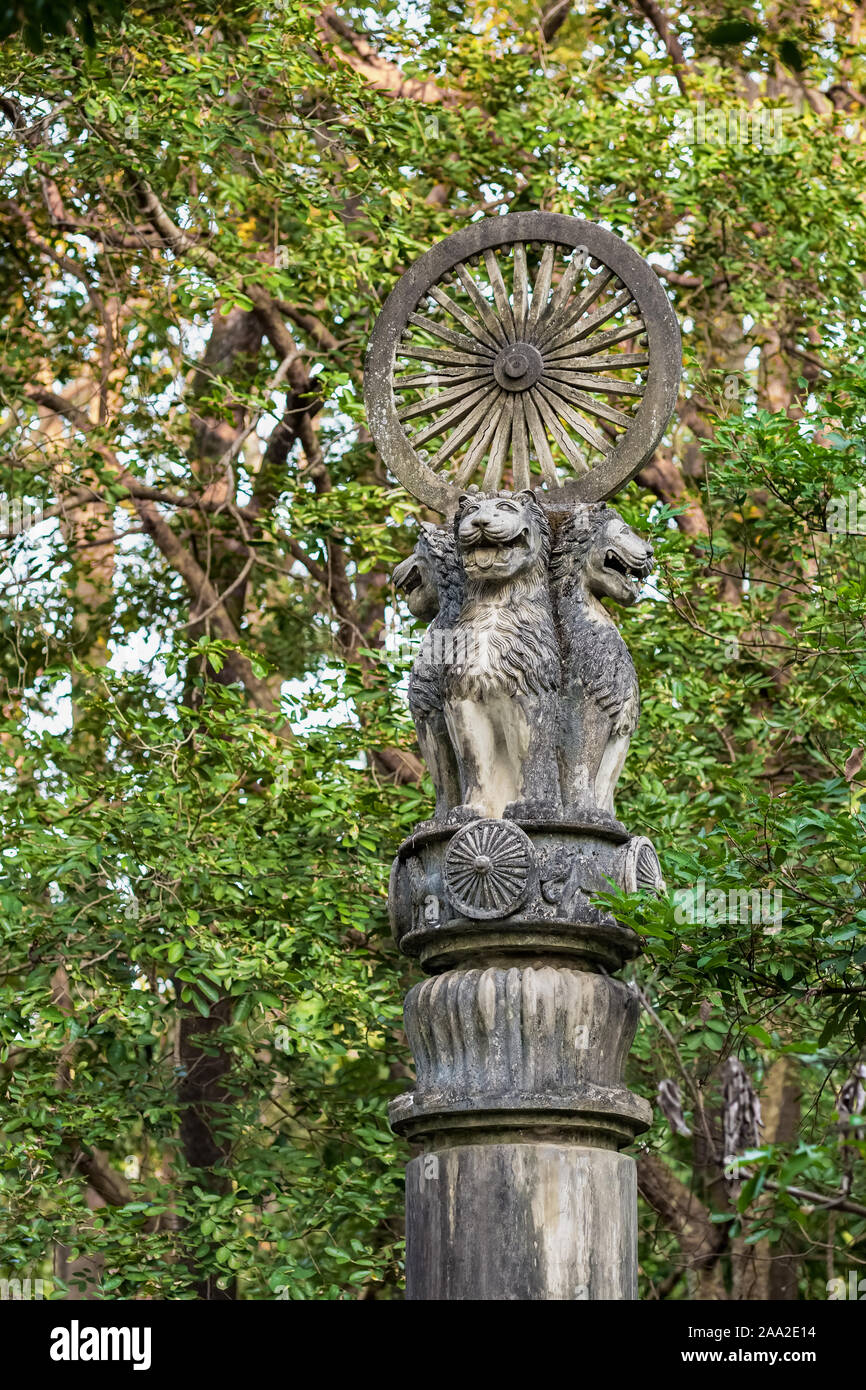 Ashoka roue du Dharma plus de quatre têtes de lion en Thaïlande Banque D'Images