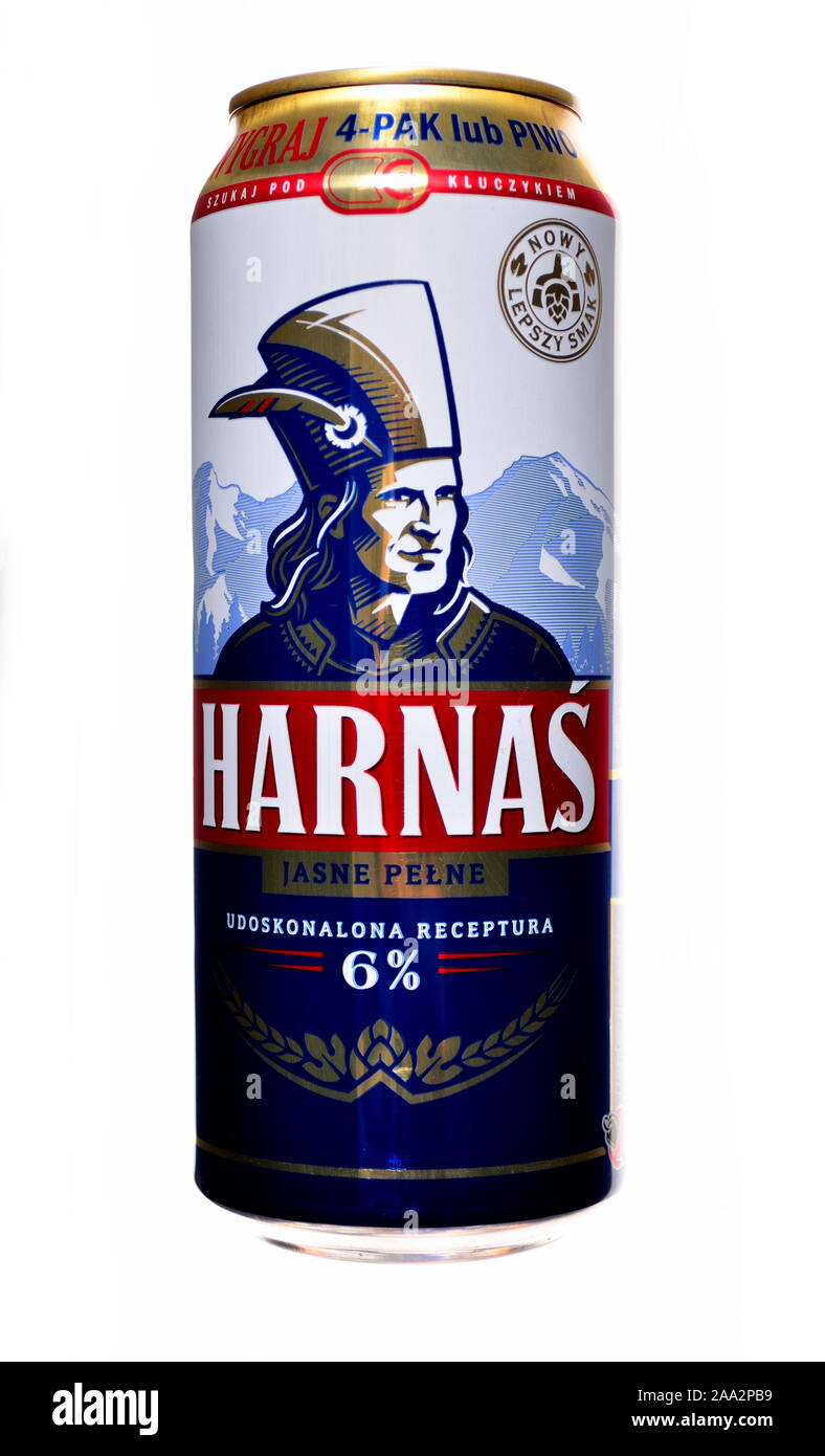 Polish beer can - lager Harnas Banque D'Images