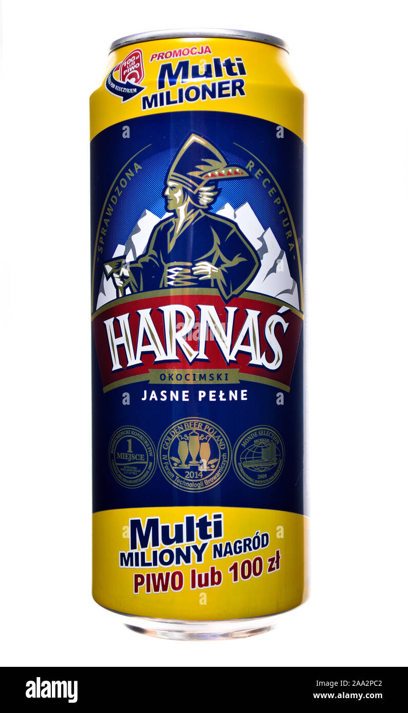 Polish beer can - lager Harnas Banque D'Images