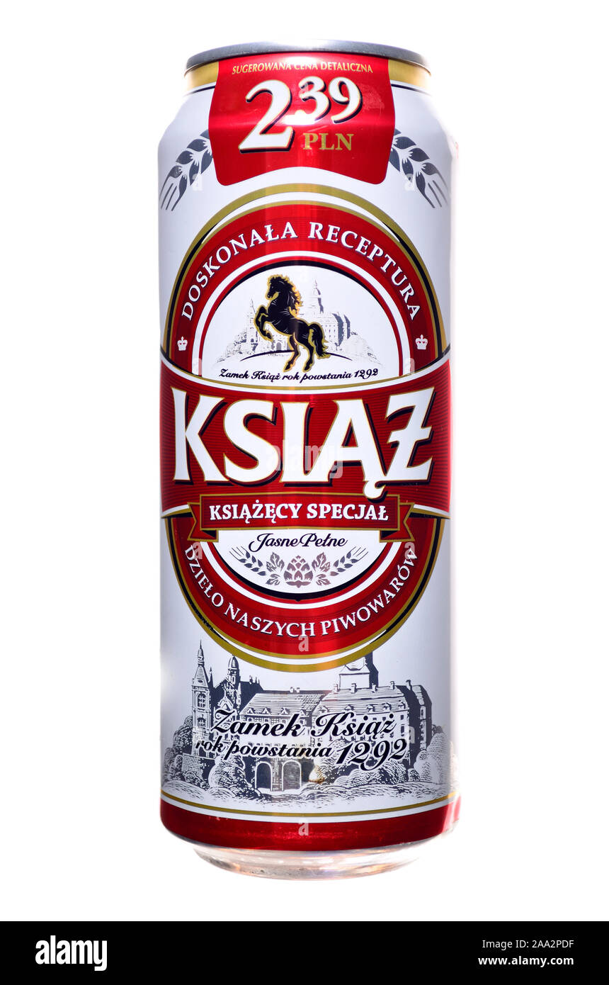 Polish beer can - lager Ksiaz Banque D'Images