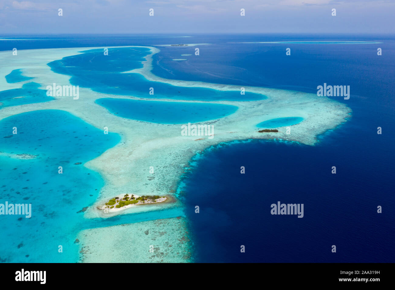 Île inhabitée près de Bodumohora, atoll de Felidhu, de l'Océan Indien, les Maldives Banque D'Images