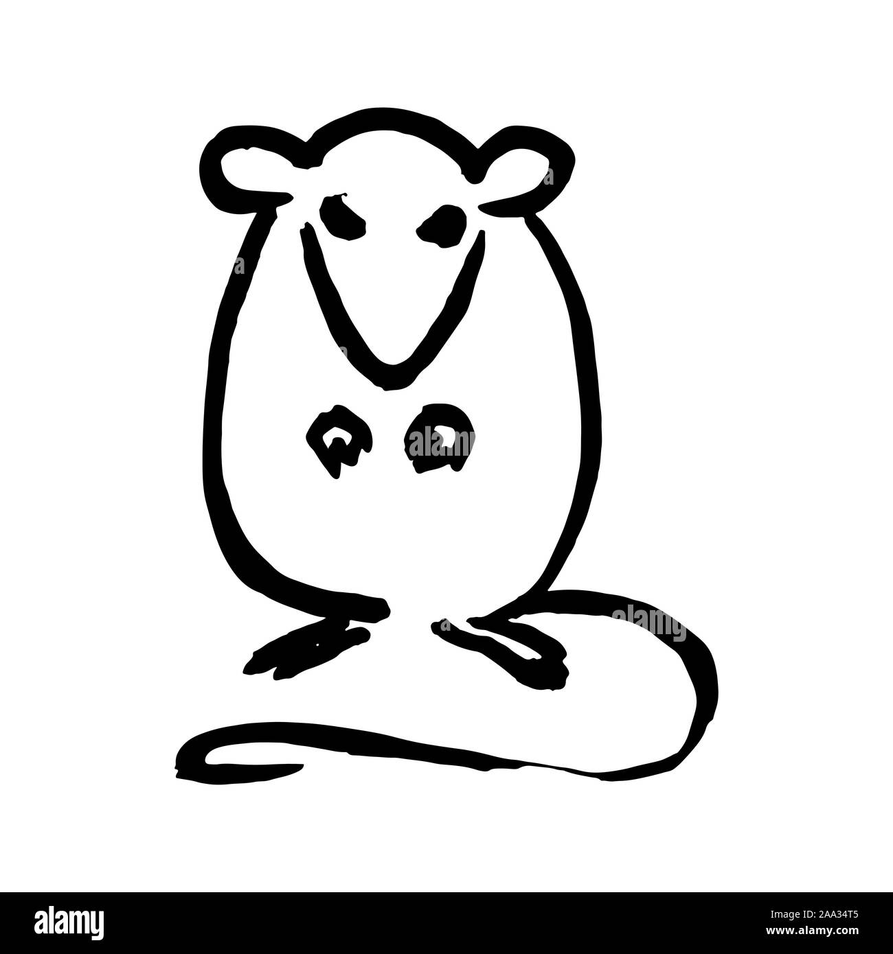 Séance de rat, vecteur de dessin à l'encre à la main, style sumi-e. Symbole de l'art original Oriental new année du rat. Signe du zodiaque chinois. Element Illustration de Vecteur