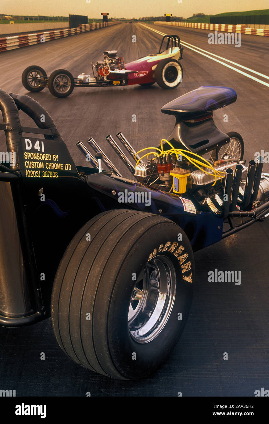 Les Dragsters Vintage à Avon Park Raceway Stratford-upon-Avon Warwickshire UK. 1993 Banque D'Images