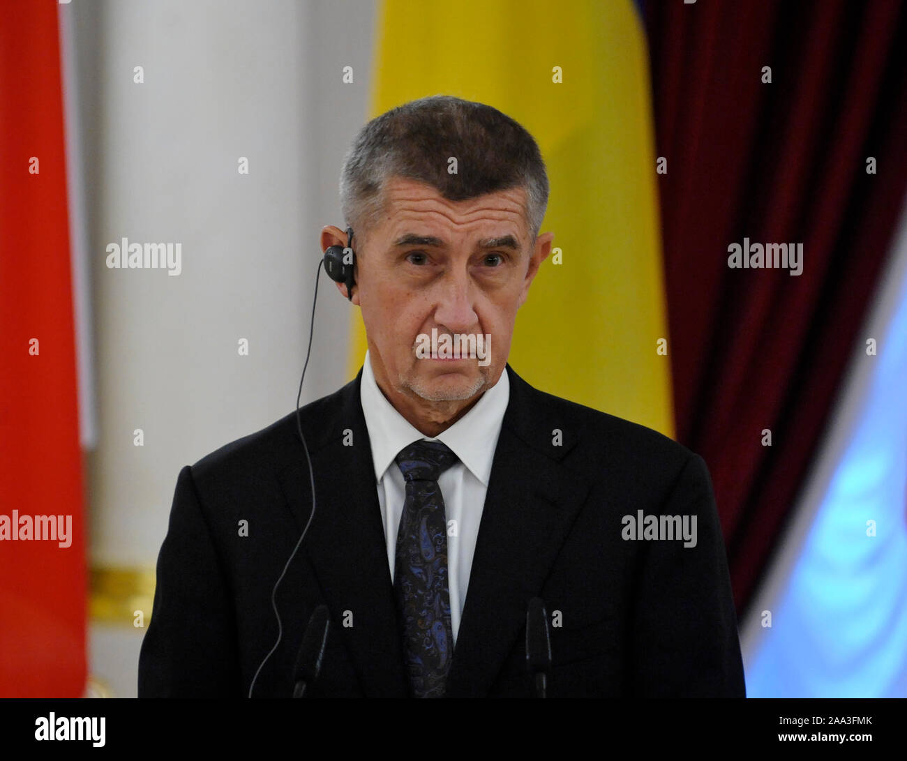 Kiev, Ukraine. 19 Nov, 2019. Le premier ministre tchèque Andrej Babis parle lors de la conférence de presse avec le Président ukrainien Volodymyr Zelensky au palais Mariinsky à Kiev. Credit : SOPA/Alamy Images Limited Live News Banque D'Images