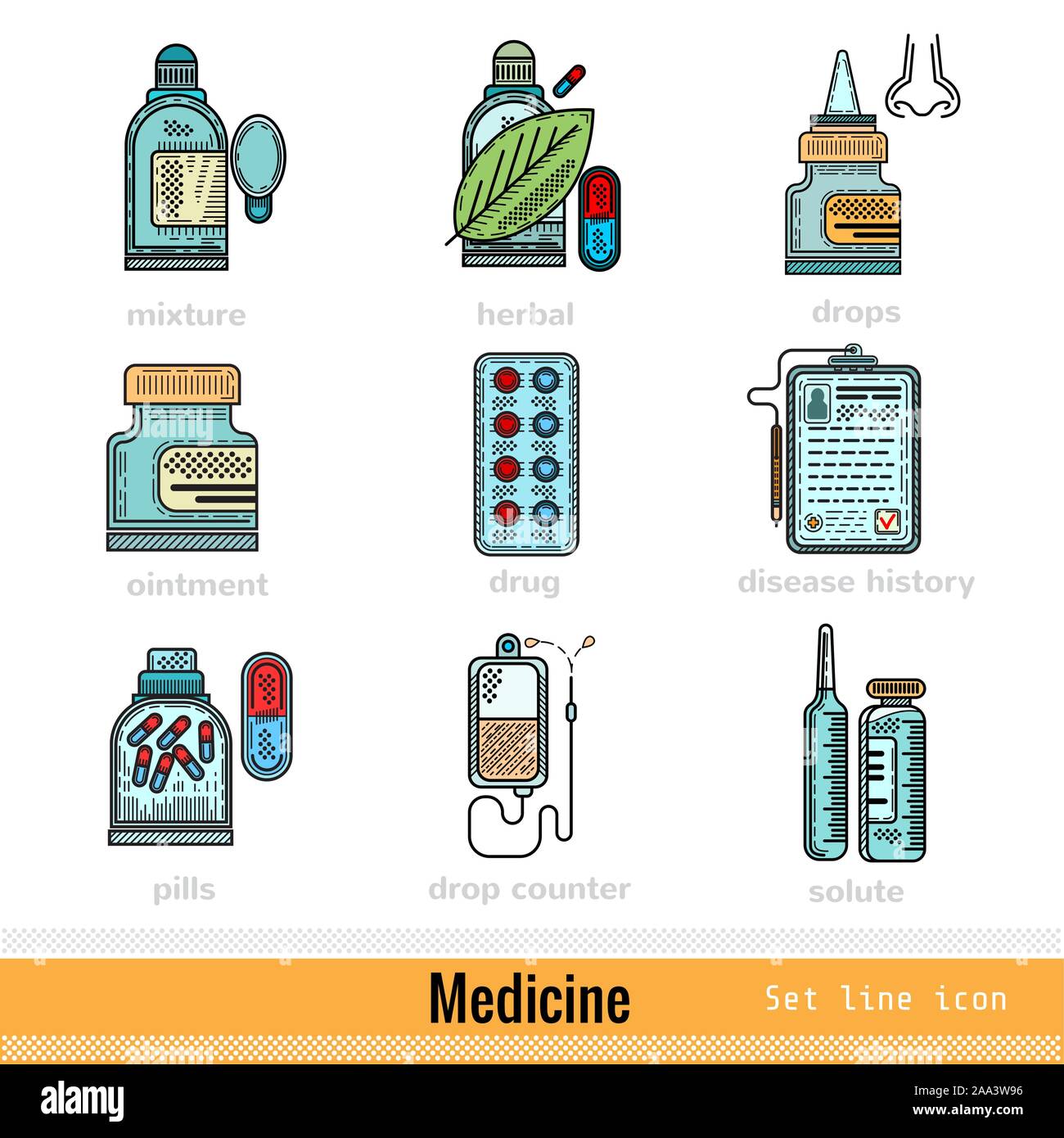 Jeu de type de médicament Contours Web Icons Illustration de Vecteur