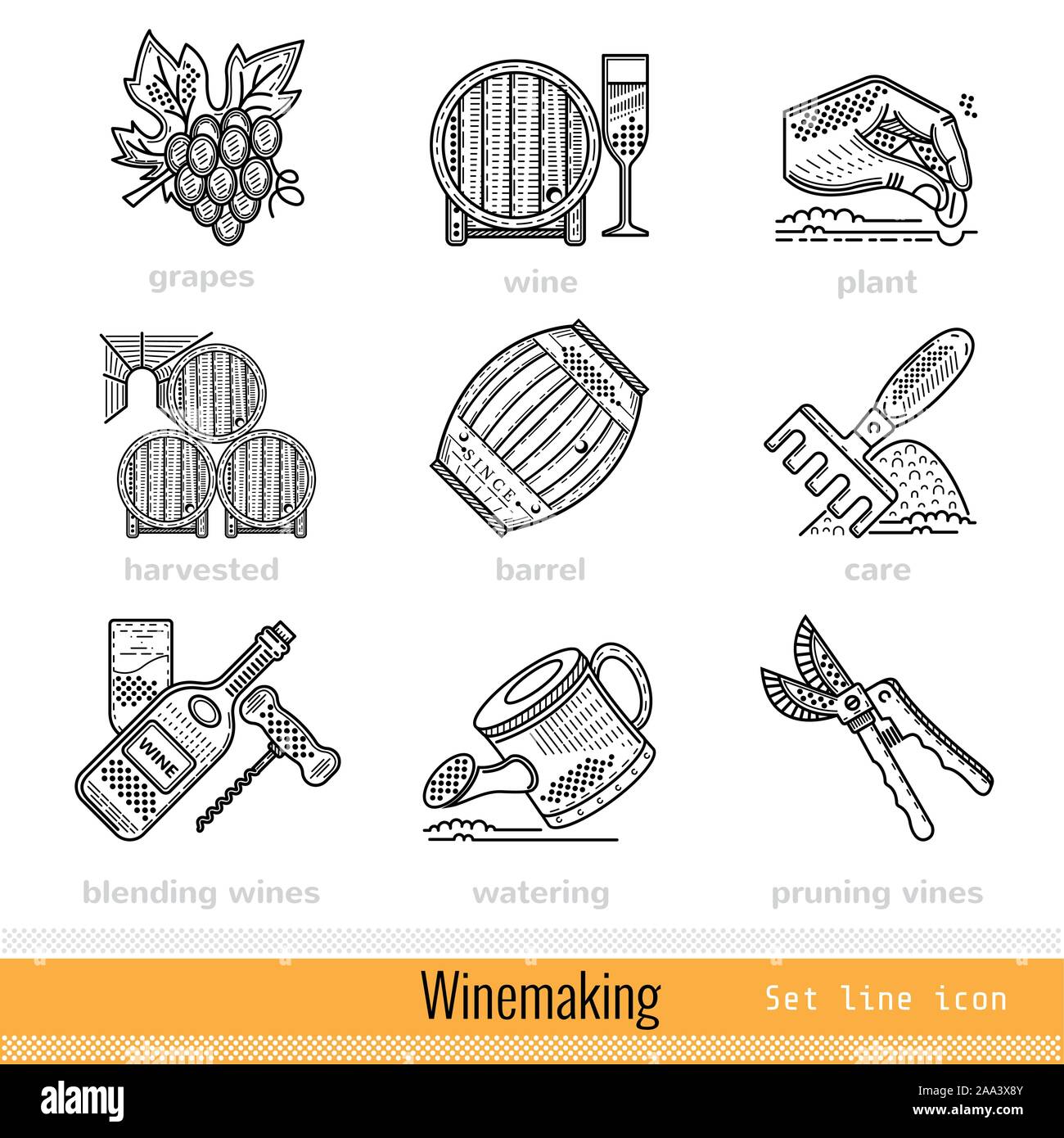 Ensemble d'étapes de la vinification Contours Web Icons Illustration de Vecteur