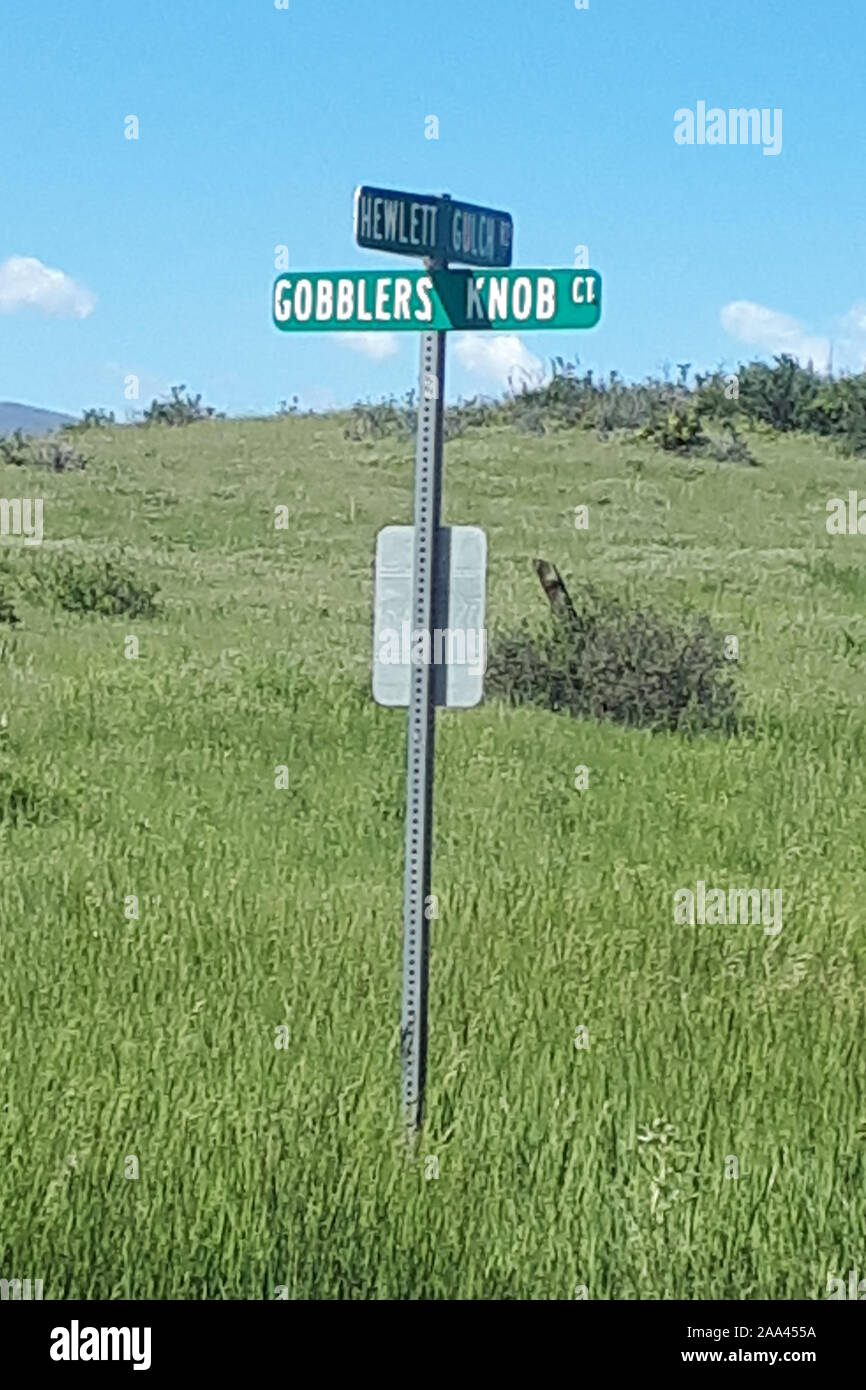Un Colorado street sign nommer une route comme Gobblers Knob Banque D'Images