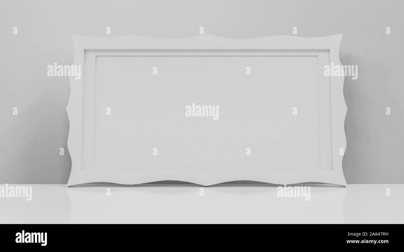 Cadre photo ancien vieux blanc isolé sur fond blanc debout sur le sol illustration 3D render Banque D'Images