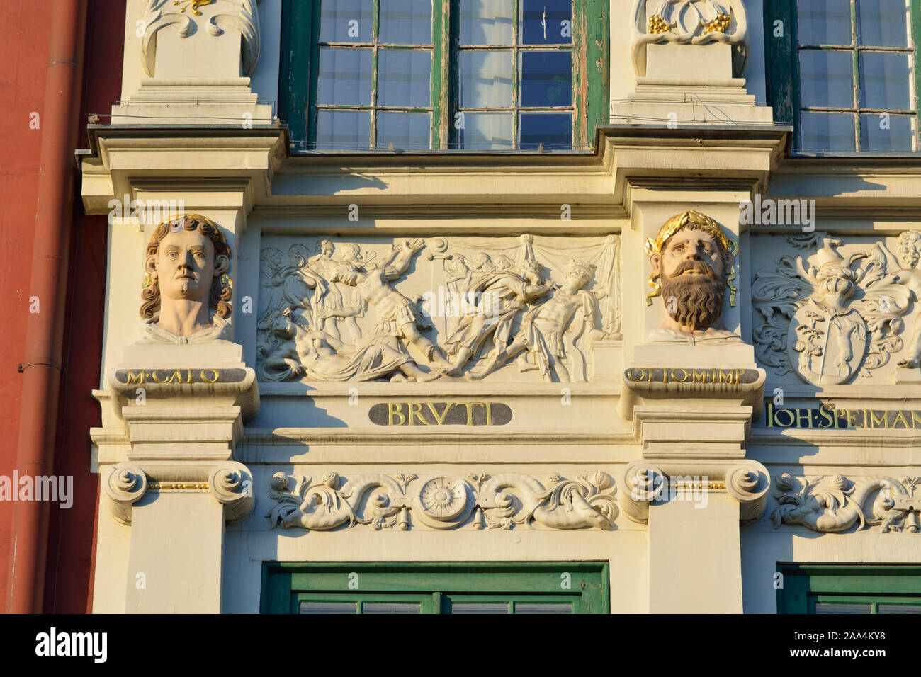 Détail de la maison d'Or (1609). Gdansk, Pologne Banque D'Images