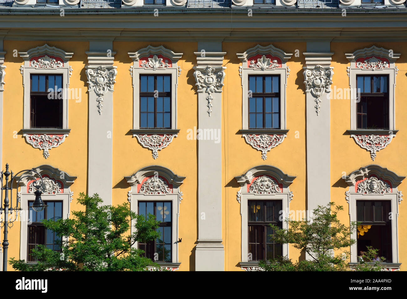 Détail d'une maison de la vieille ville de Cracovie, Site du patrimoine mondial de l'Unesco. Pologne Banque D'Images