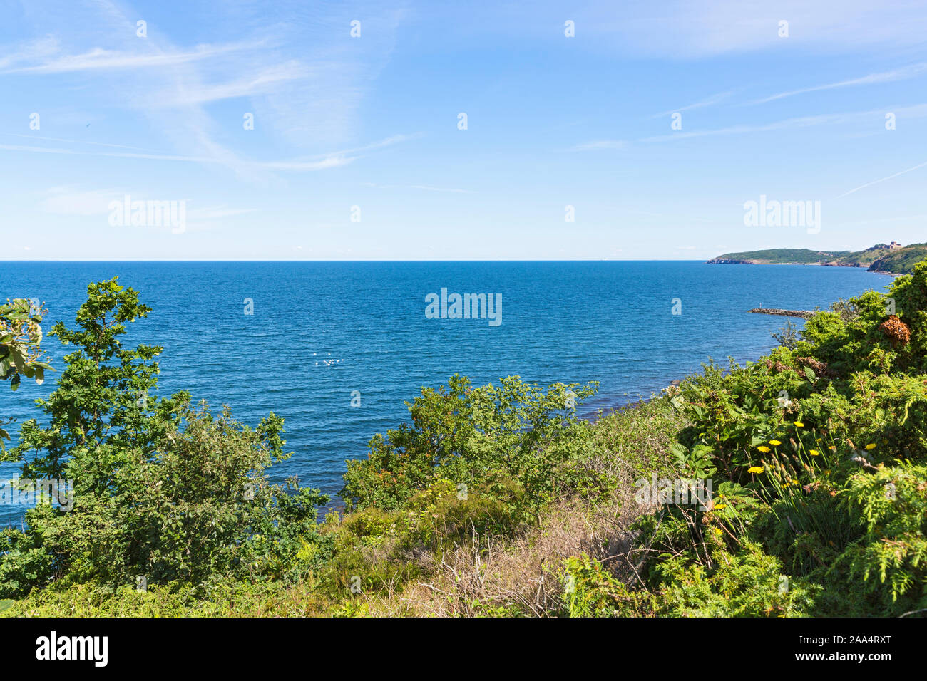 Bornholm, Ringebakker Kuestenweg Kueste,,, Meer, Himmel, Horizont, Burg Hammershus Banque D'Images