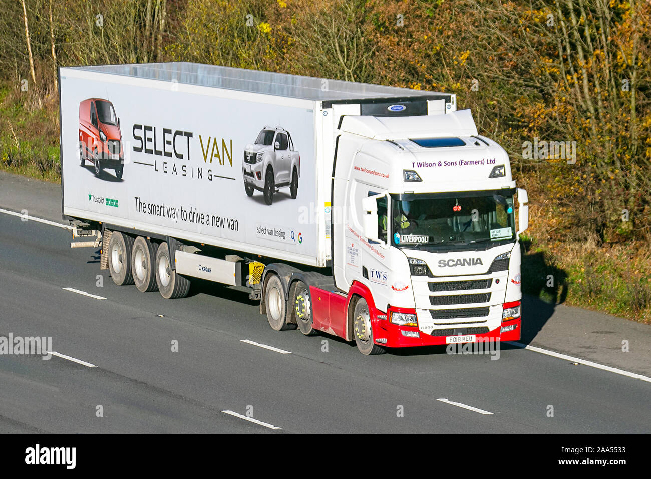 Sélectionnez Van Leasing; T Wilson & Sons Farmers Ltd camions de livraison  Haulage, camion, transport, camion, transporteur de fret, véhicule Scania,  transport commercial, industrie, M61 à Manchester, Royaume-Uni Photo Stock  - Alamy
