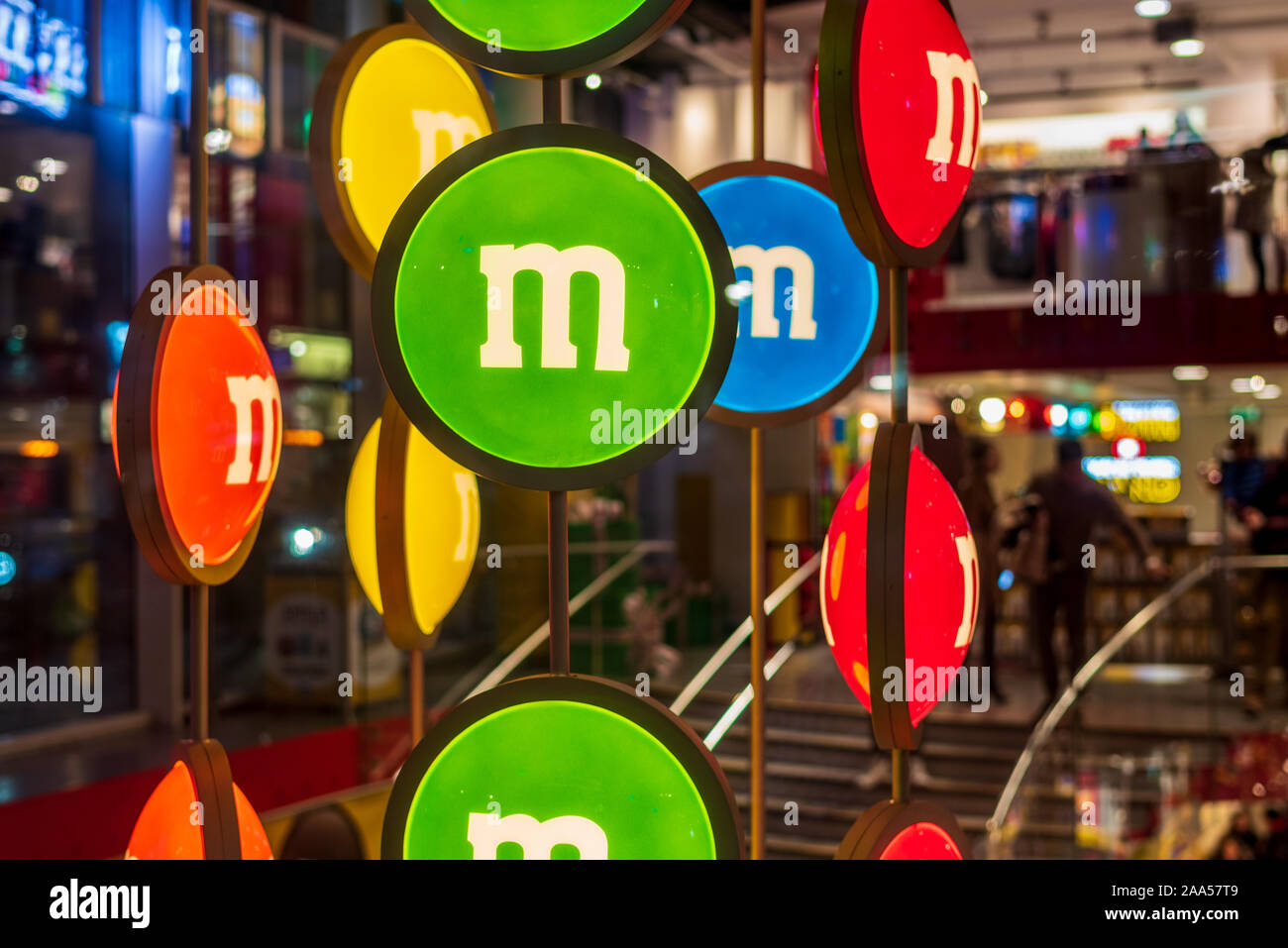 M&M'S World Leicester Square dans le West End de Londres, M&MS World est le plus grand magasin de bonbons au monde sur Leicester Square dans le centre de Londres Banque D'Images