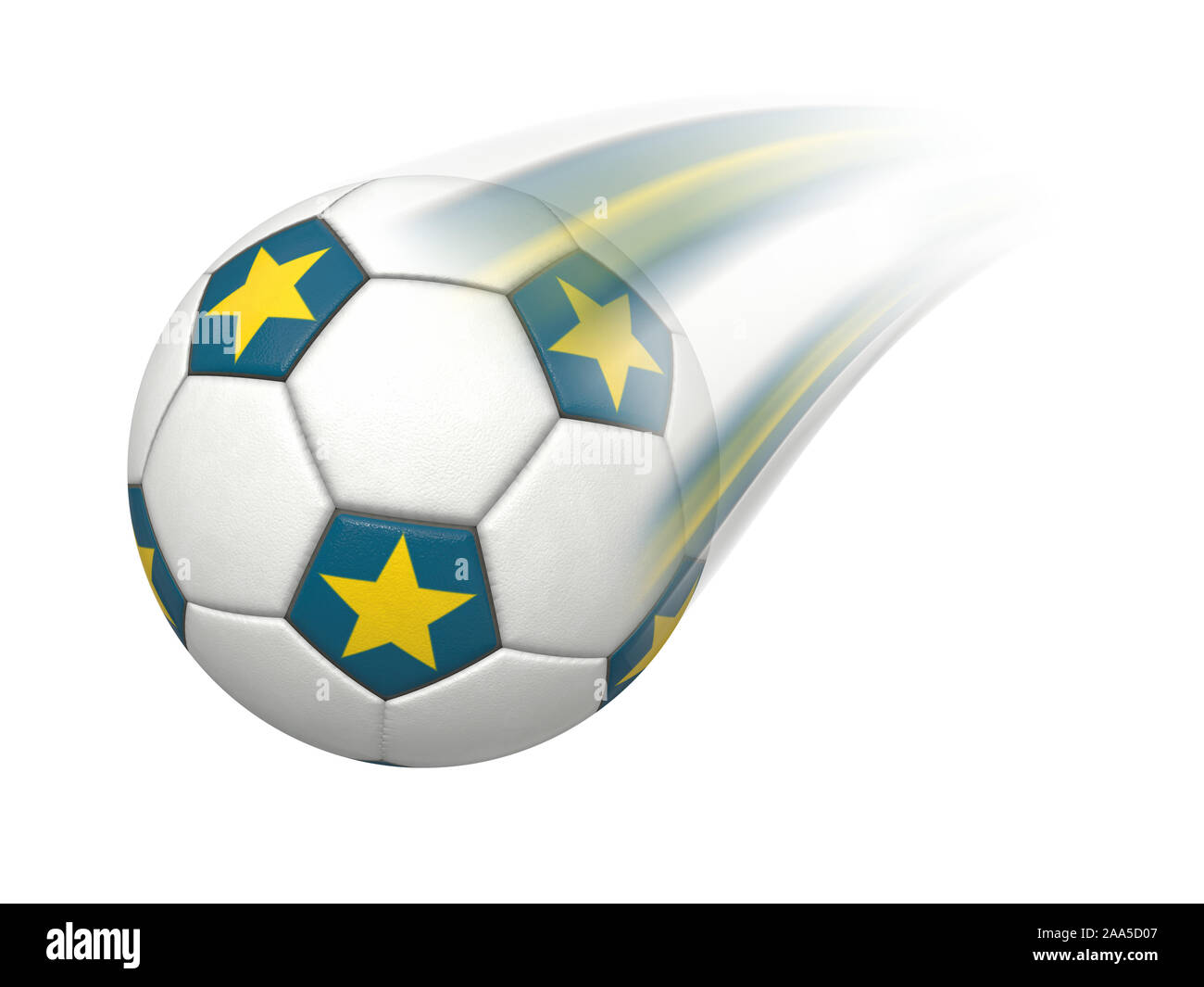 Ein fliegender blau-weisser Fussball mit Sternen Banque D'Images