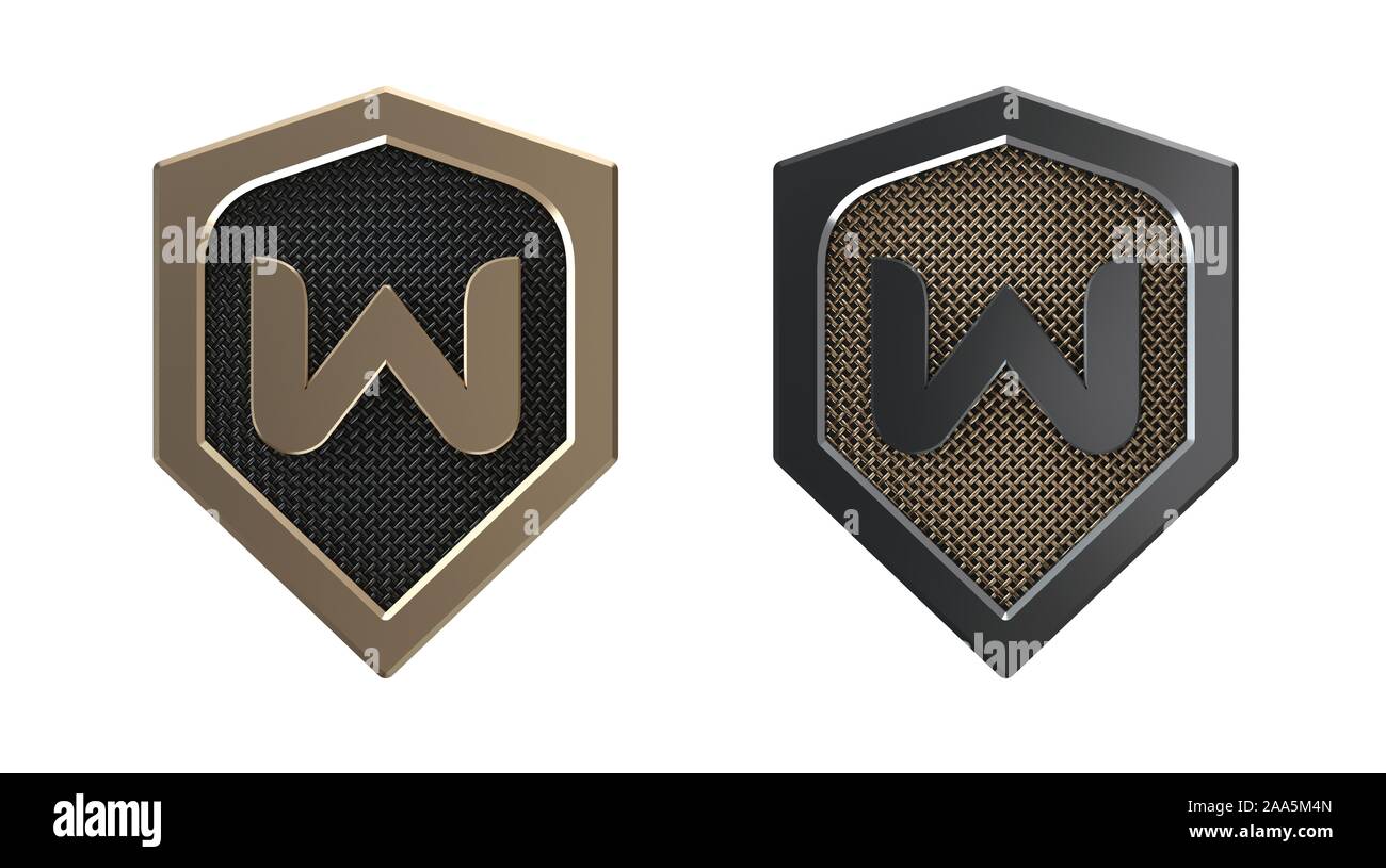 Lettre W, logo en métal avec grille. Banque D'Images