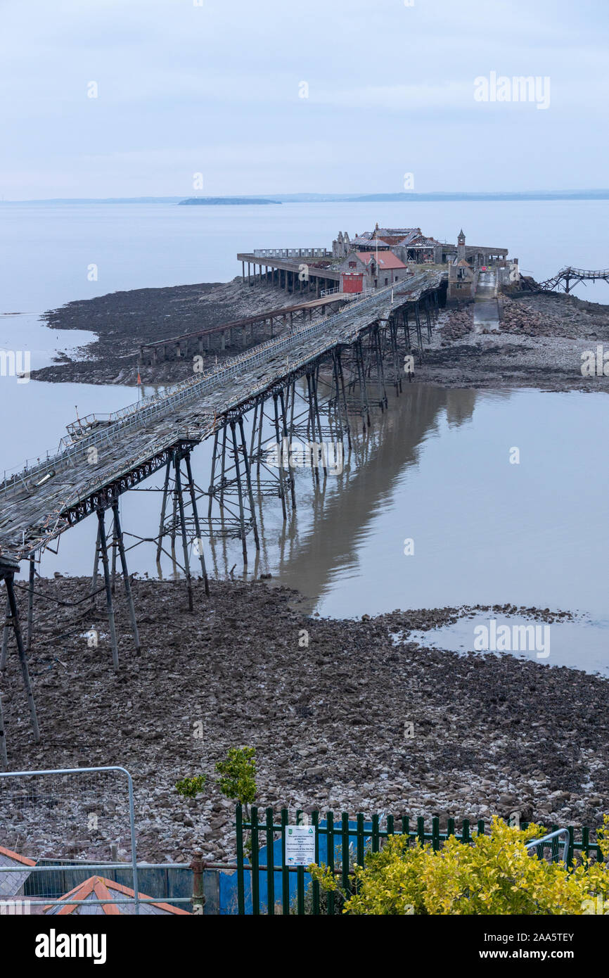 Derelict Birnbeck Pier, Canal de Bristol, Weston-Super-Mare Banque D'Images