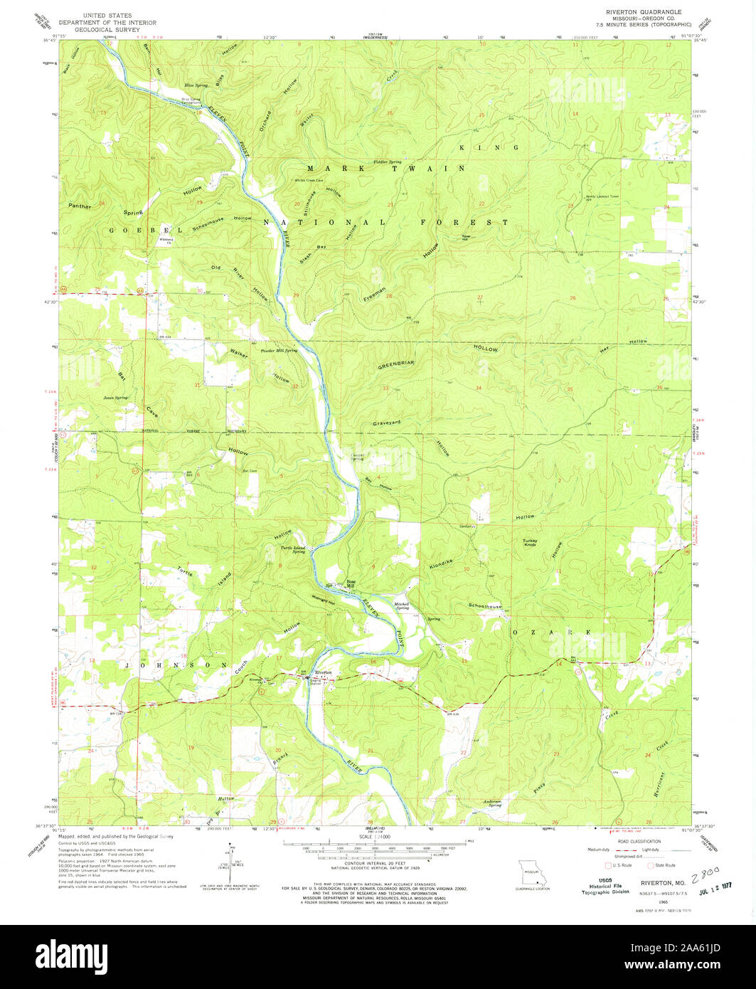 Carte TOPO USGS Missouri MO Riverton 3240051965 Restauration 24000 Banque D'Images