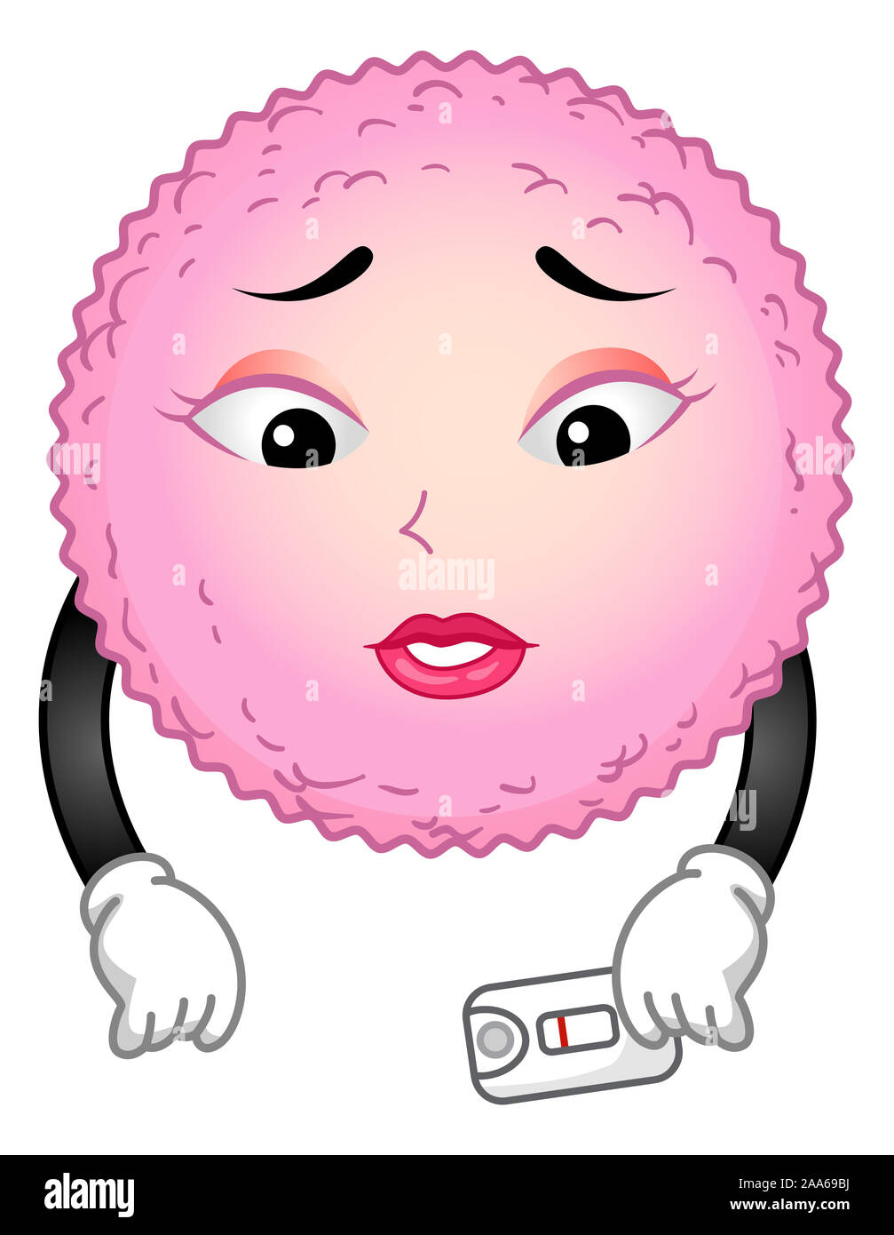 Illustration d'un triste Ovule Mascot maintenant un test de grossesse avec résultat négatif Banque D'Images
