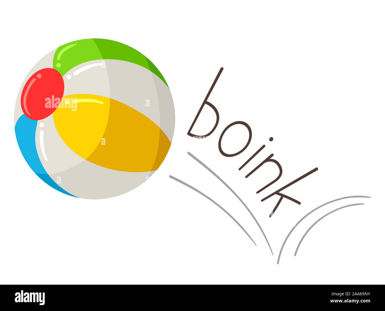 Illustration de boink et un ballon sauteur. Onomatopée d'apprentissage Banque D'Images