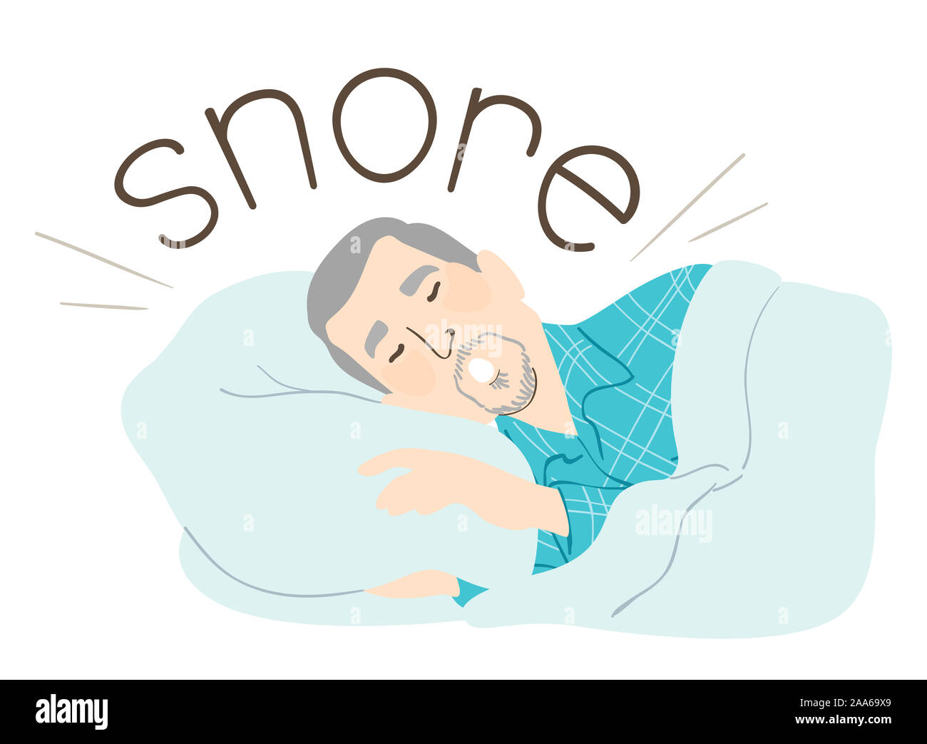 Illustration d'un ronflement et un Senior Man Sleeping et le ronflement. Onomatopée d'apprentissage Banque D'Images