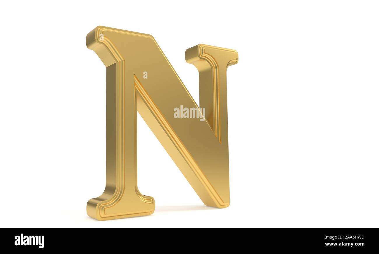 Alphabet romantique N gold, 3D render Banque D'Images