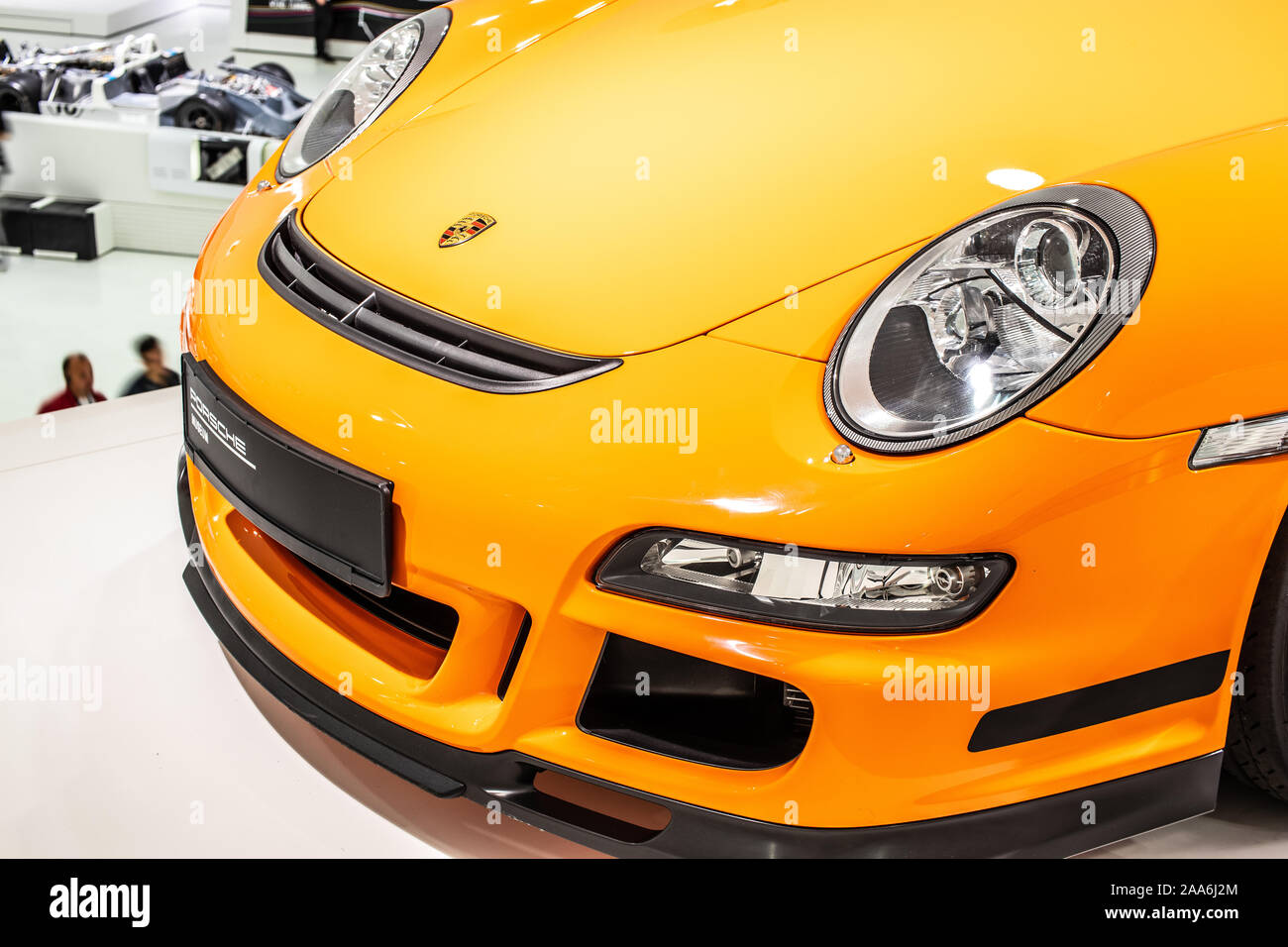 Stuttgart, Allemagne, nov 2019 : Porsche 911 GT3 RS 2007, Musée Porsche de Stuttgart, 997 série, sixième génération, supersport voiture construite par Porsche Banque D'Images