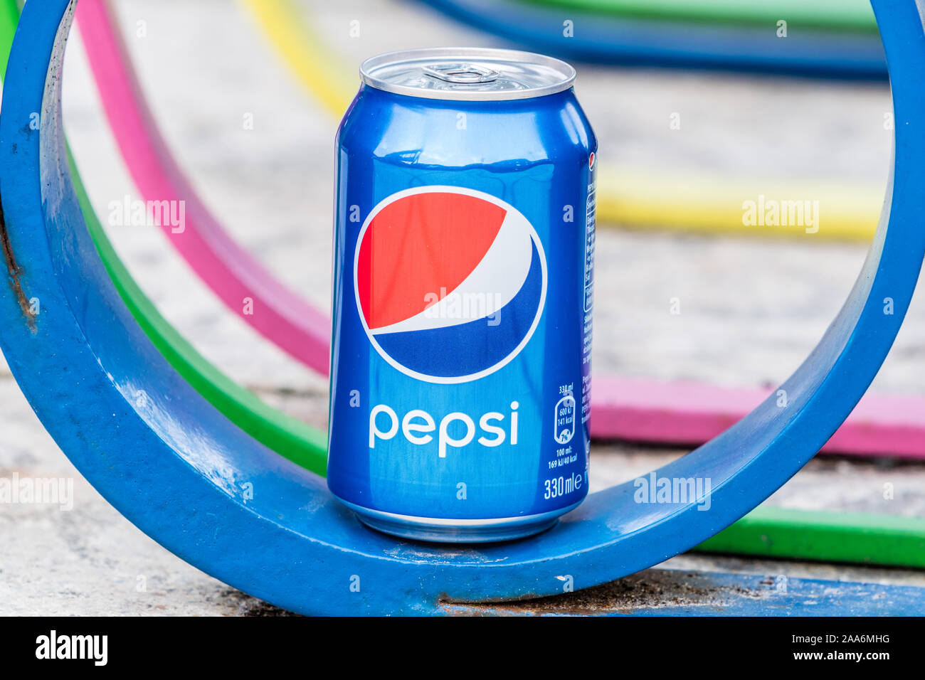 Pepsi can est une boisson gazeuse produite par PepsiCo. Créé en 1893 Banque D'Images