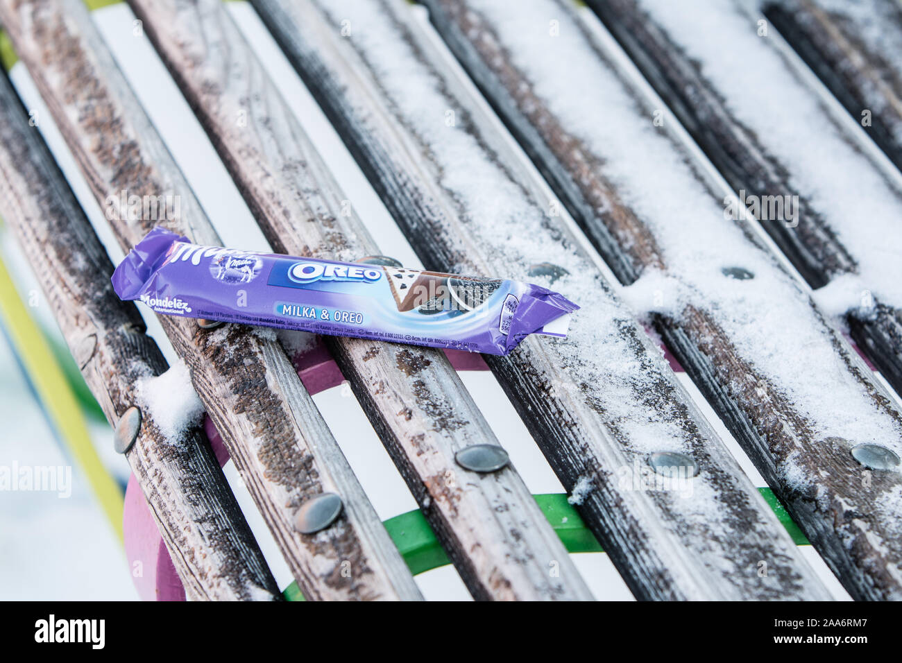 Milka Oreo et deux chocolats dans un bar Banque D'Images