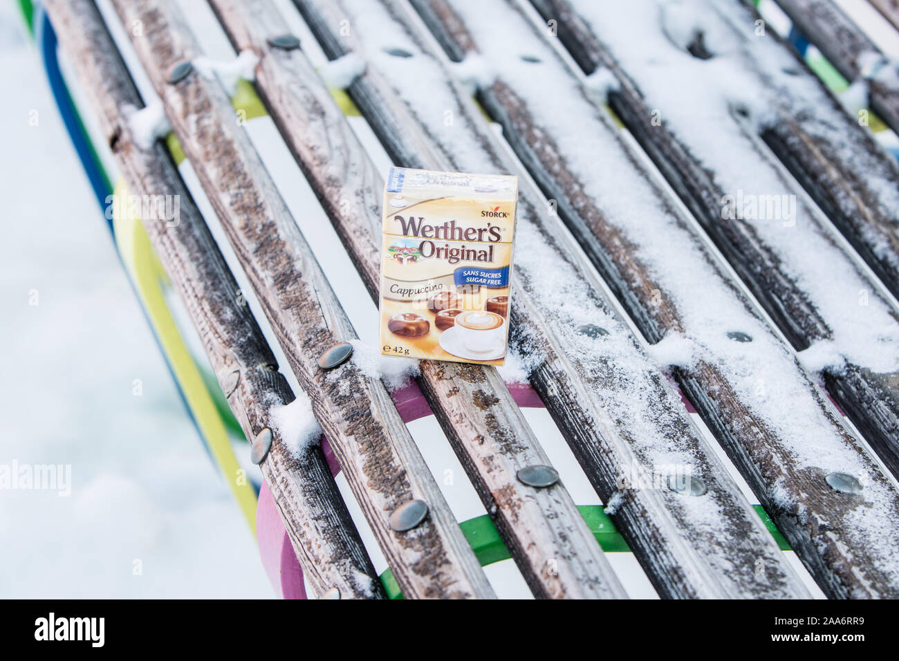 Werther's Original Classic bonbons sans sucre crème cappuccino. marque de bonbons aromatisés caramel administré par l'entreprise allemande August Storck KG Banque D'Images