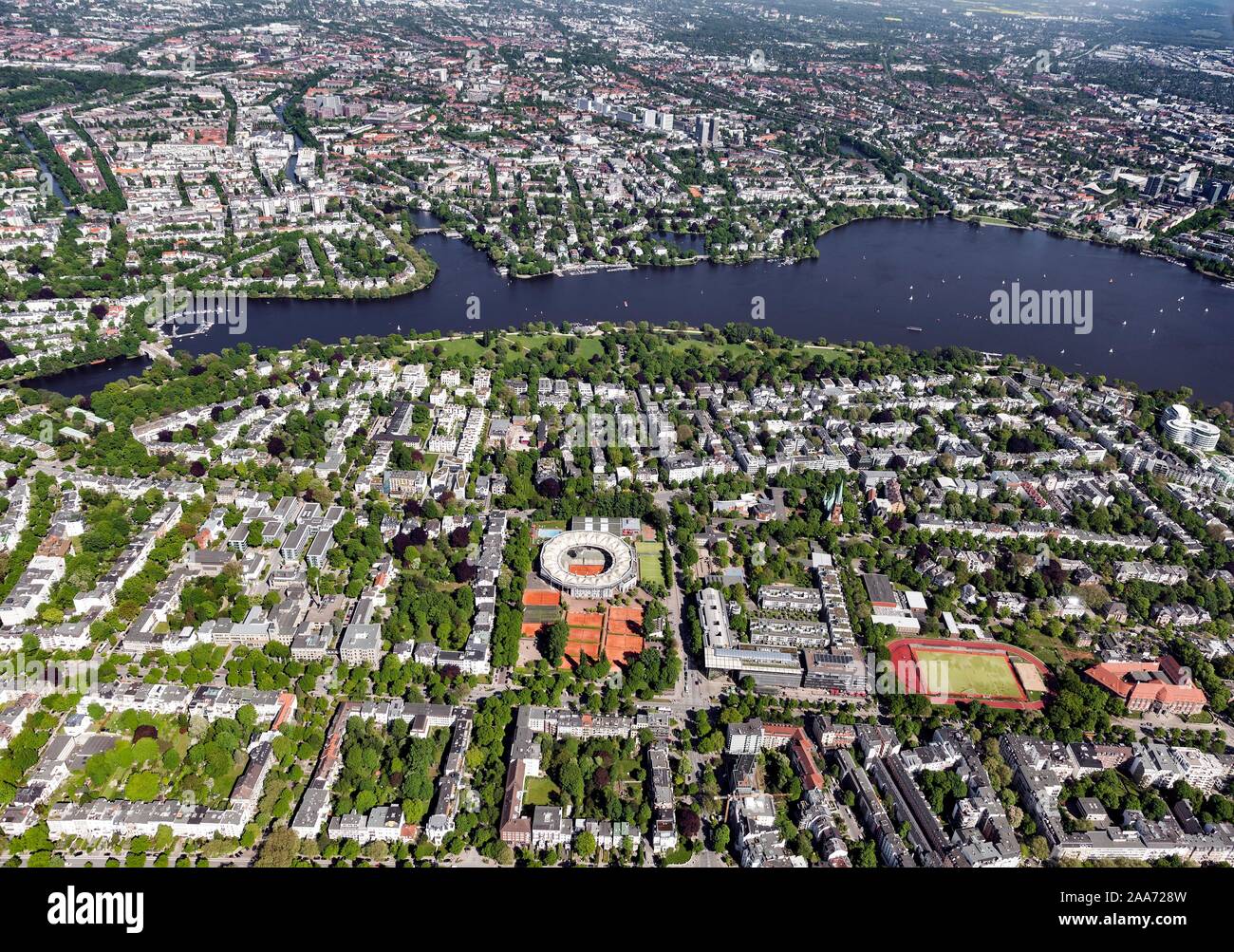 Quartier Rotherbaum avec tennis stadium sur l'Aussenalster, Hambourg, Allemagne Banque D'Images