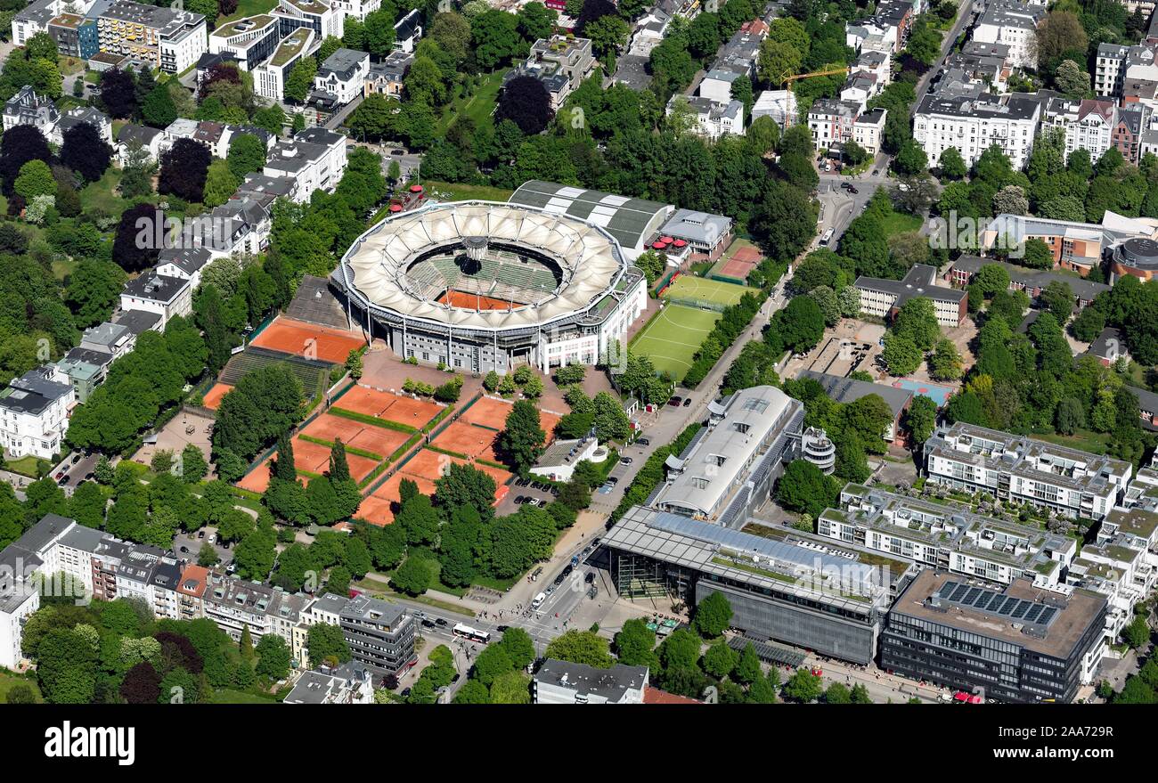 Le stade de tennis, courts de tennis à côté du centre des médias Centre Multimédia Rotherbaum, quartier Rotherbaum, Hambourg, Allemagne Banque D'Images