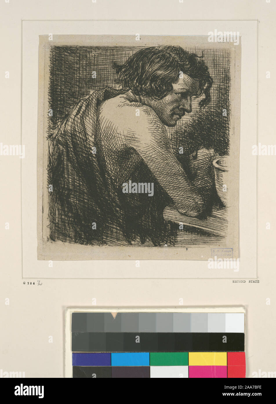 Holdings contrôlés à l'exemplaire de l'Oeuvre de Ch. Jacque catalogue de ses eaux-fortes et pointes sèches / dressé par J.J. Guiffrey. Fait partie d'eaux-fortes et pointes sèches par Charles Jacque dans Samuel Putnam Avery Collection. Citation/Référence : G284(II/[III]), buste d'homme. Banque D'Images