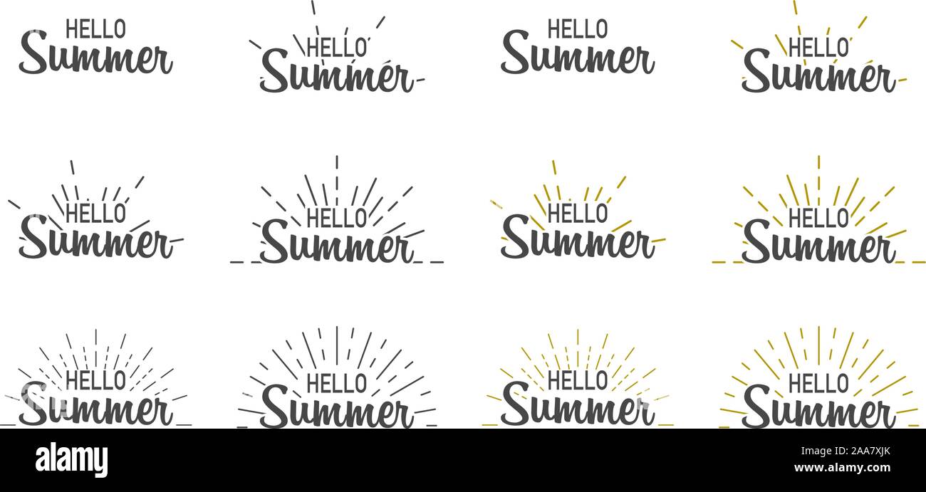 Bonjour l'été. Ensemble de bannières bonjour l'été avec la solarisation. Sumer illustration. Texte en caractères d'été style. Vector illustration Illustration de Vecteur