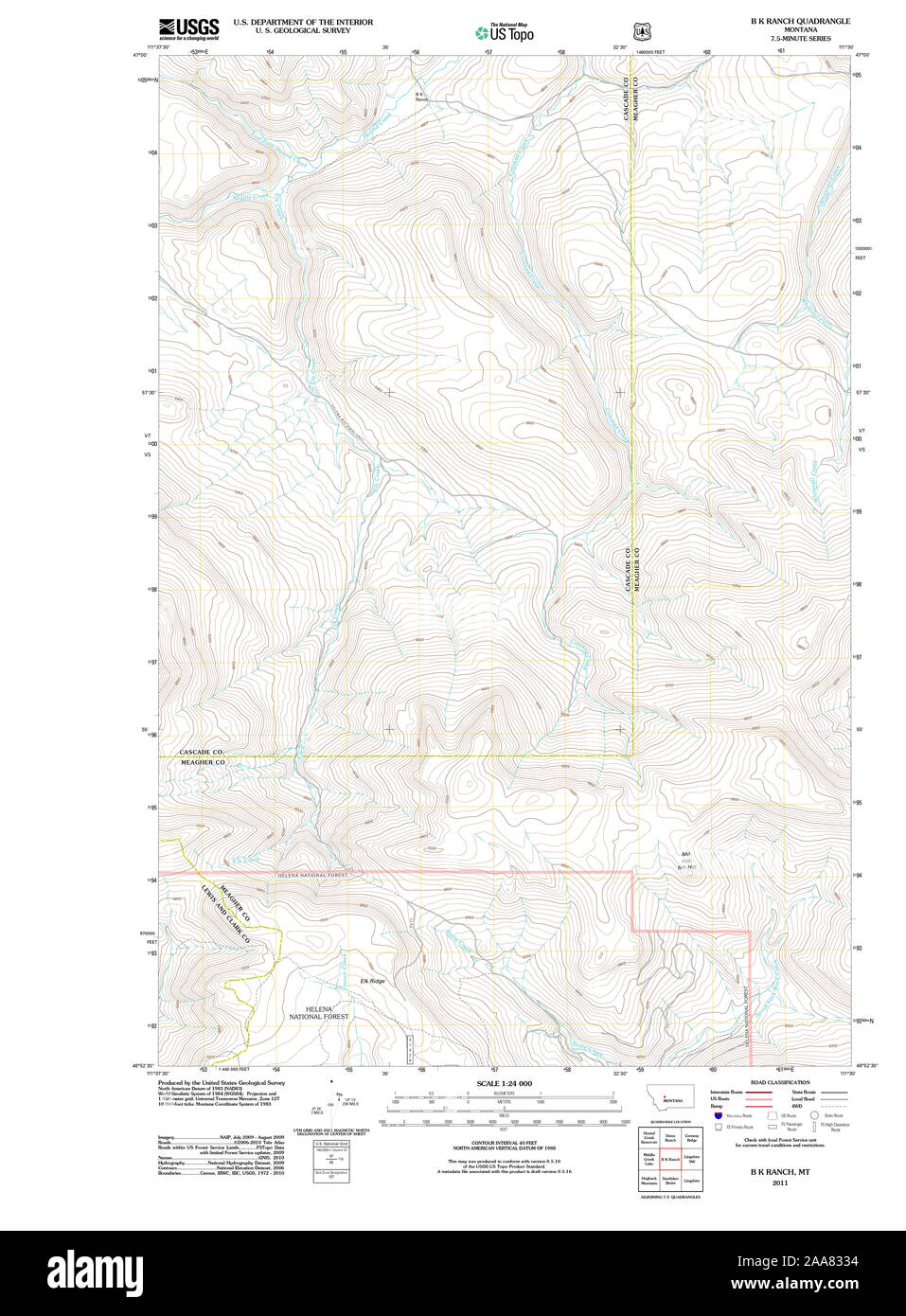 Carte TOPO USGS Montana MT B K Ranch 20110614 Restauration TM Banque D'Images