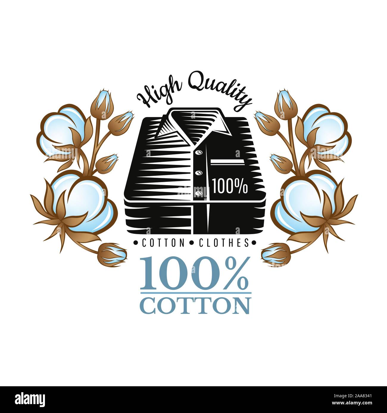 Pack Silhouette de chemises de couleur entre des plants de coton motif. Logo pour le textile, tissu, d'un chiffon ou d'entreprise. Illustration de Vecteur
