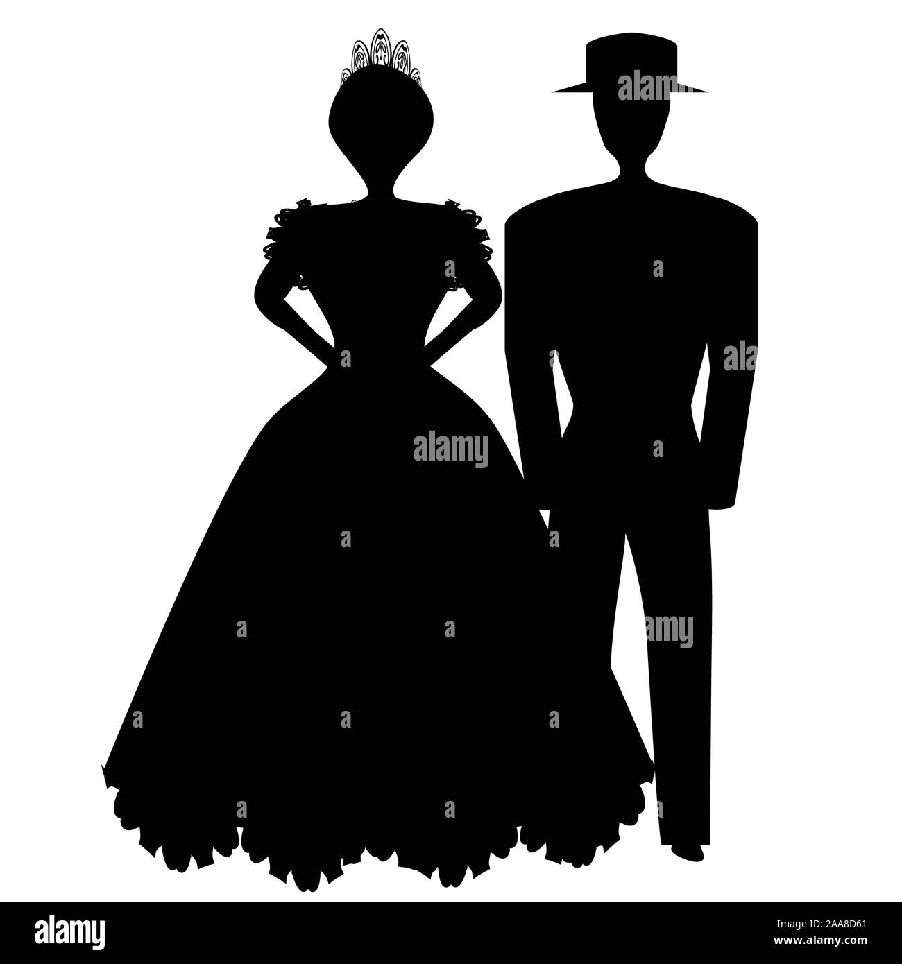 Silhouette noire des mariés. illustration sur fond isolé. Banque D'Images Silhouette noire des mariés. illustration sur fond isolé. Banque D'Images