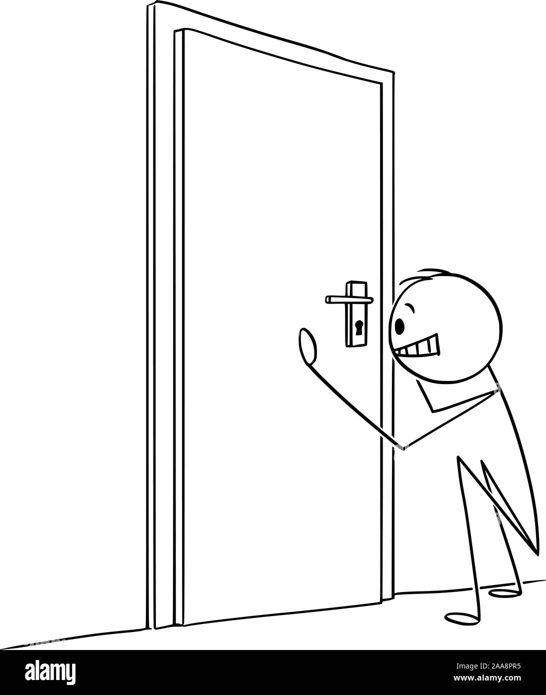 Vector cartoon stick figure dessin illustration conceptuelle de l'homme ou homme d'affaires à la porte à serrure. Illustration de Vecteur