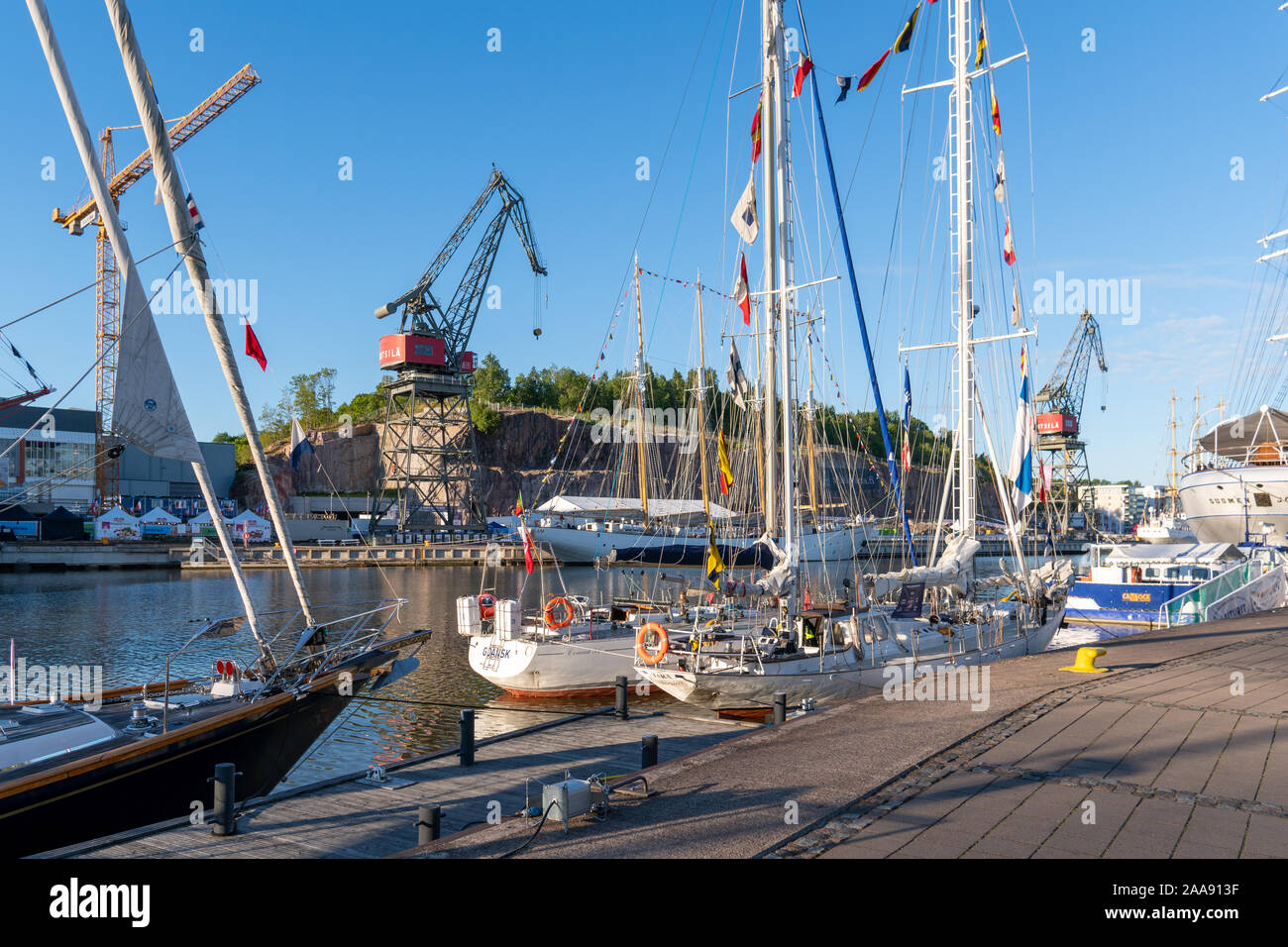 Turku, Finlande - le 21 juillet 2017 : les grands voiliers amarrés dans le port de Turku Pendant 'la Tall Ships' Races" qui est le plus important d'Europe, gratuitement, festival familial. Banque D'Images