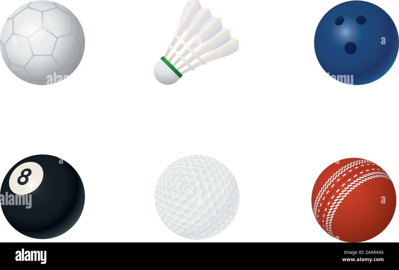 Ensemble de six ballons de sport pour le handball, le badminton, le bowling, le billard, le golf et le cricket vector illustration Illustration de Vecteur