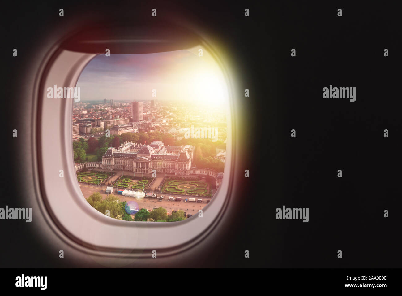 Bruxelles, Belgique vue de la fenêtre de l'avion. Banque D'Images