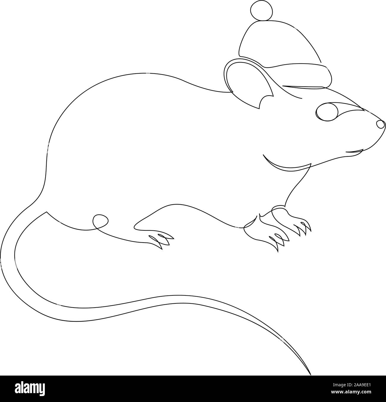 Une ligne de rat ou souris dessin. Symbole de l'année. Souris Cartoon in Santa hat. Carte de Noël. Carte de vœux. Vector illustration Illustration de Vecteur Une ligne de rat ou souris dessin. Symbole de l'année. Souris Cartoon in Santa hat. Carte de Noël. Carte de vœux. Vector illustration Illustration de Vecteur