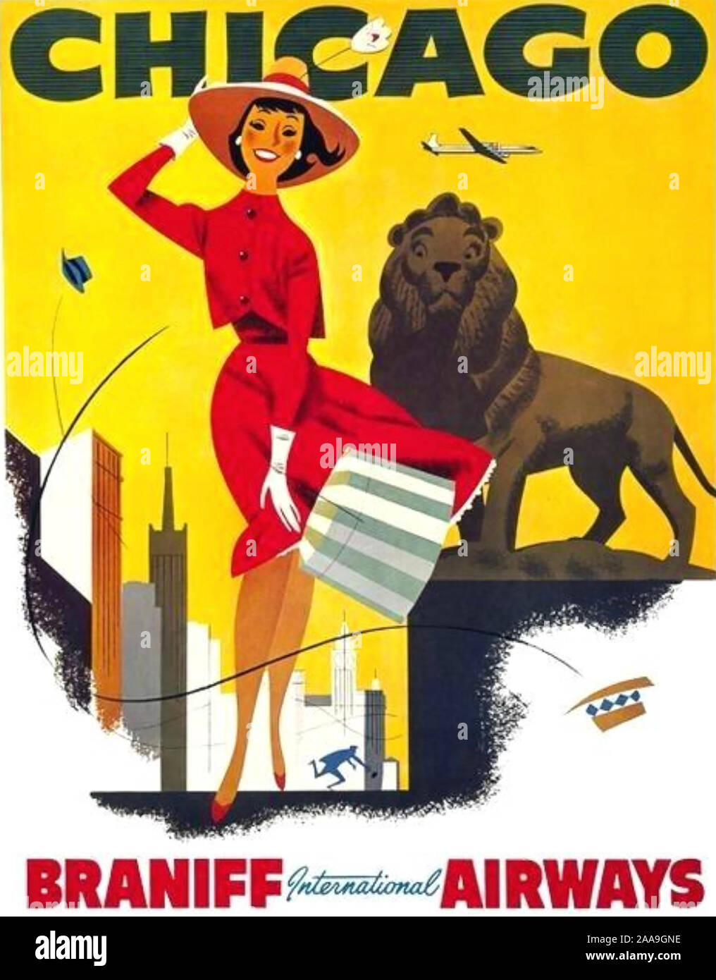 CHICAGO montré comme la ville du vent dans ce mangé 1950 poster. Banque D'Images