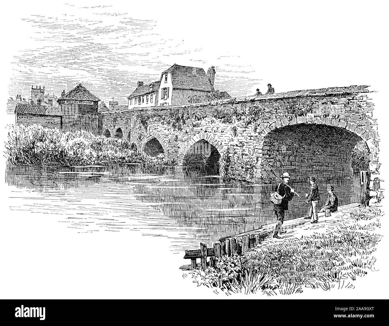 1891 gravure d'Abingdon Pont sur la Tamise dans l'Oxfordshire, Angleterre. Banque D'Images