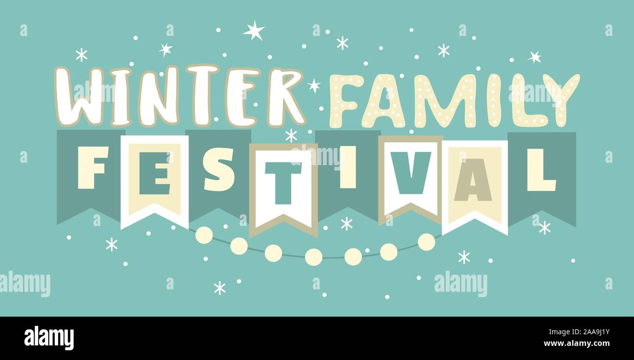 Festival d'hiver familial élément typographique vectoriel dessiné à la main Illustration de Vecteur