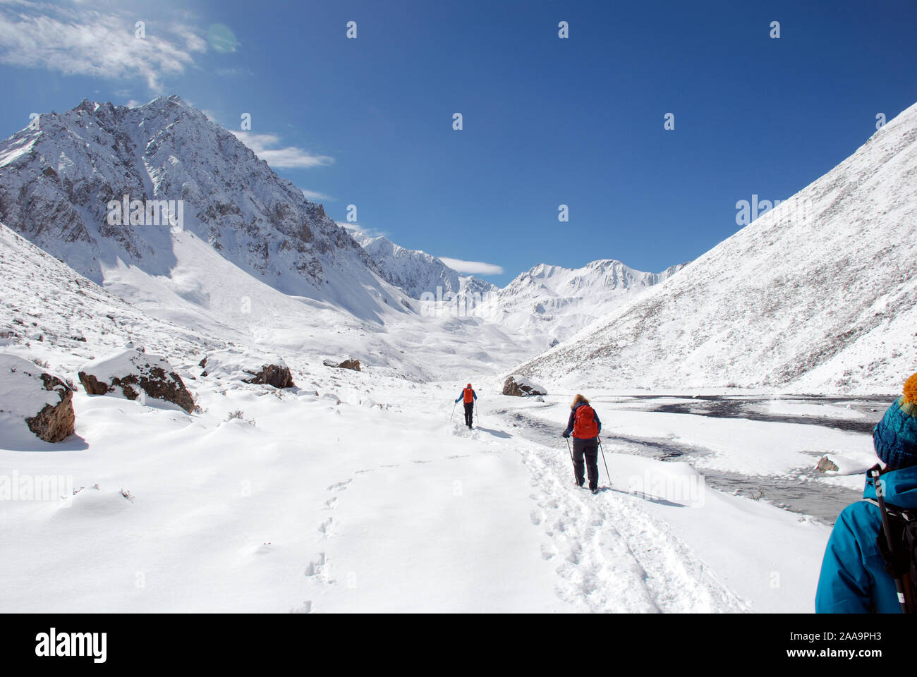 Les randonneurs dans les montagnes de l'ouest du Sichuan Daxueshan Chine approche le Bhuchu La pass Banque D'Images