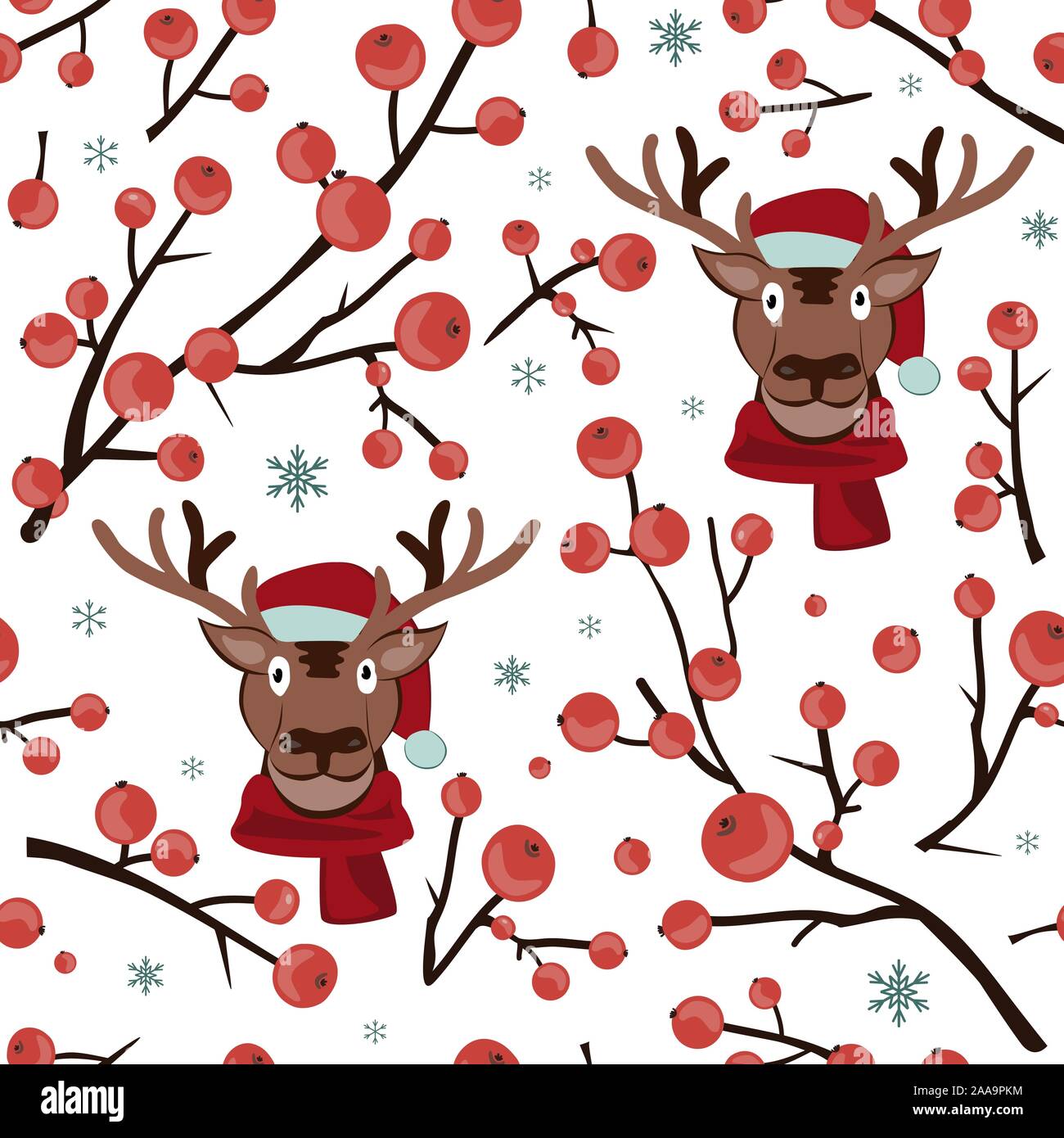 Noël sans motif d'aubépine avec deer face. Arrière-plan pour les cartes d'hiver, du textile, ou du papier d'emballage. Vector illustration Illustration de Vecteur