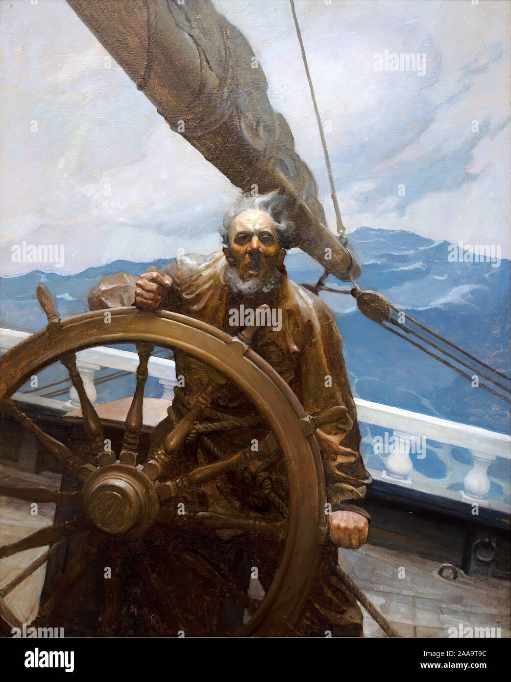 Le capitaine de la mer de Rakish Brigantine dans la tempête par NC Wyeth Banque D'Images