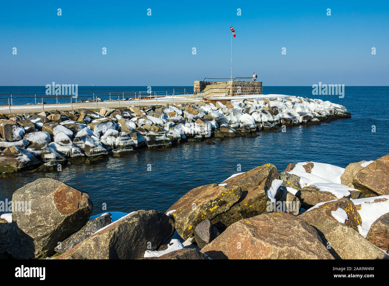 Mole en hiver dans la région de Rostock, Allemagne. Banque D'Images