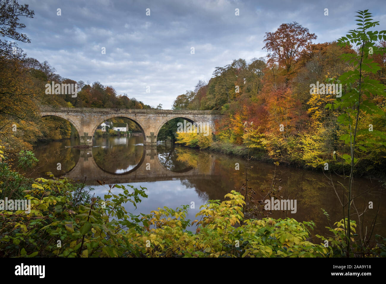 Voir l'automne de Prebends Pont sur la rivière de l'usure dans Durham Angleterre Banque D'Images