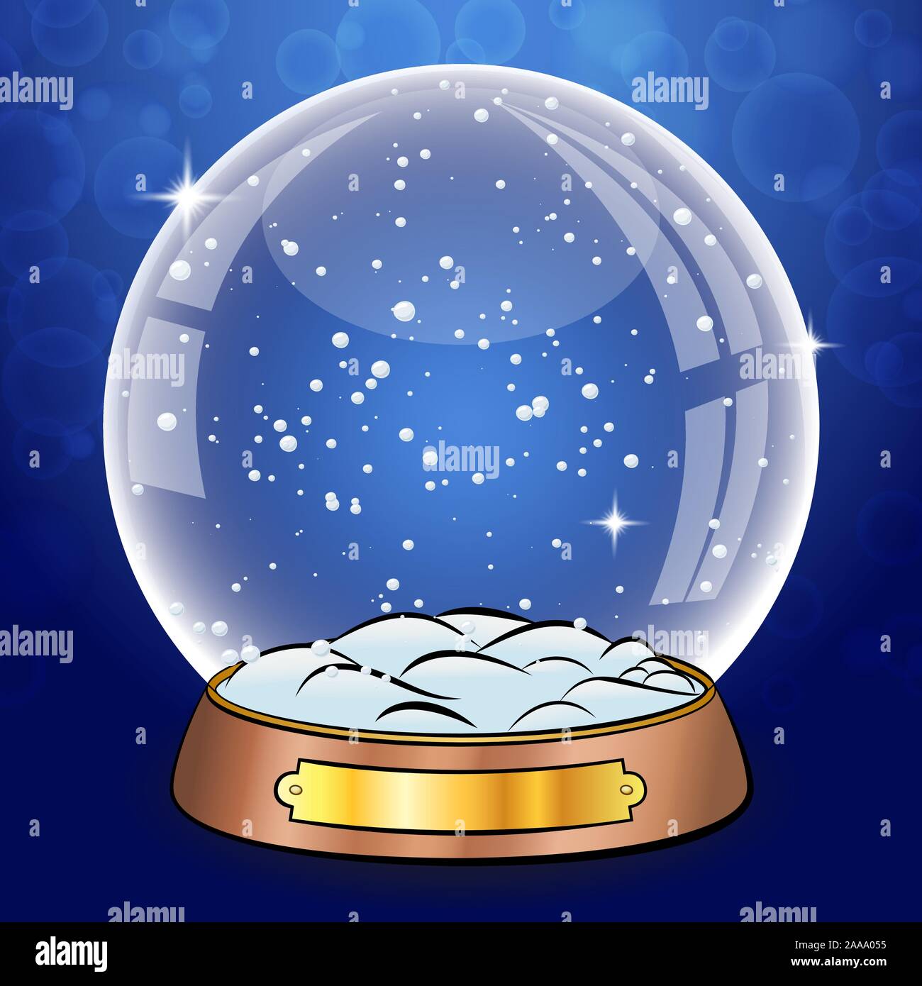Globe de Neige chute de neige. Sphère de verre vide Dome. Grand globe transparent sur support avec éclats et faits saillants. Noël arrière-plan pour l'hiver Illustration de Vecteur